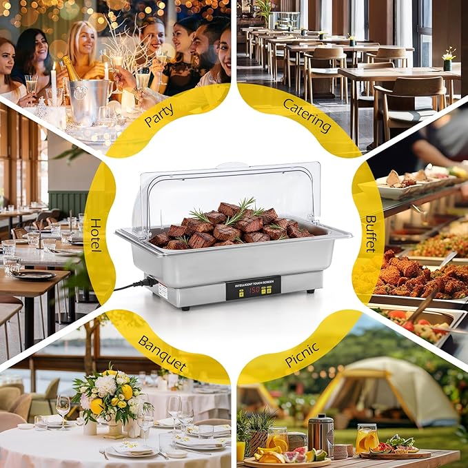 Dyna-Living Electric Chafing Dishes for Buffet, 9.5QT Full Size & Half Size Chafing Dish Buffet Set 600W Electric Buffet Servers and Warmers with Temp Control Display Food Warmers for Parties Catering