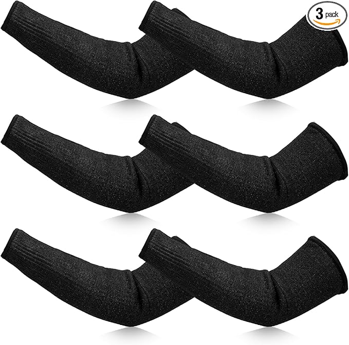 Sintege 3 Pairs Arm Protectors for Thin Skin and Bruising Cut Resistant Forearm Sleeve Level 5 Arm Burn Protection Sleeve (15.8 Inch,Black)