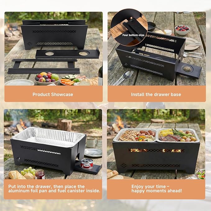 Chafing Racks for Foil Pans,Windproof Food Racks for Party Buffet with Chafing Fuel Drawer,Foldable Food Warmer Rack for Weddings,Camping and Parties 2PCS