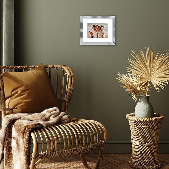 Americanflat 8x10 Picture Frame with Polished Crystal-Clear Glass - Use as 5x7 Frame with Mat or Display 8x10 Photo Without Mat - Signature Collection - Picture Frames for Tabletop and Wall - Silver