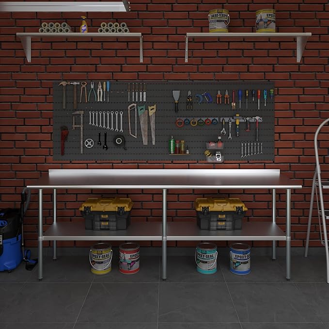 AmGood Stainless Steel Work Table with 1.5" Backsplash | Metal Kitchen Food Prep Table | NSF (96" Long x 24" Deep)