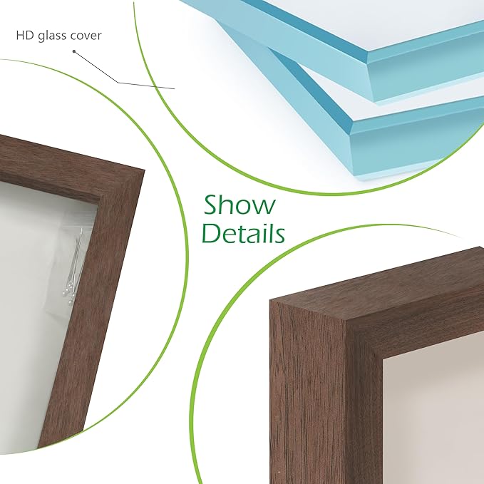 FrameWorks 8” x 8” Dark Oak Wooden Shadow Box Frame – Display Case with Soft Felt Back, Memory Box with Tempered Glass, Display Box with Elegant White Ball Push Pins, Wooden Flower Box