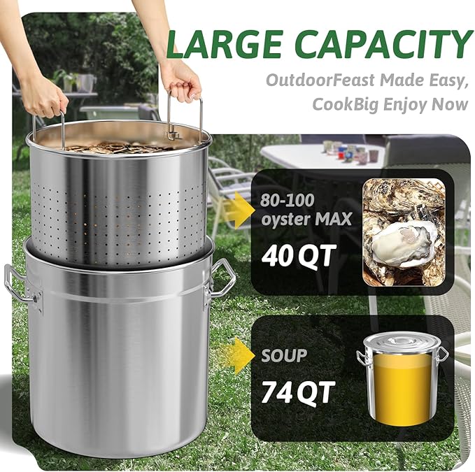 74-Quart Stainless Steel Seafood Boil Pot with Lid,Crab, Lobster, Shrimp Boil Stock with Strainer, Turkey Fryer Pot, Stock Boiler Deep,Fried Cooker for Commercial Outdoors