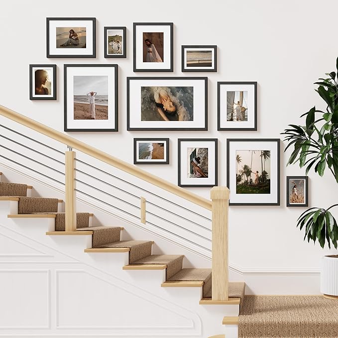 Vittanly 8x10 Picture Frame Set of 2, Solid Wood Frame for Wall or Tabletop, Display Photo 5x7 with Mat or 8x10 without Mat, Black