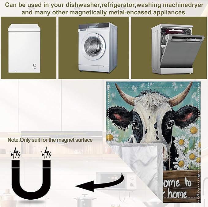 Dishwasher Magnet Cover,Black White Cow Dishwasher Cover Magnetic Daisies Home Appliances Refrigerator Decorative 23" x 26"