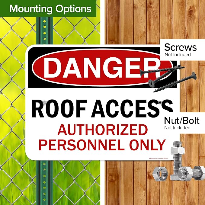 Danger Roof Access Authorized Personnel Only Sign, 18x24 Inches, Rust Free .063 Aluminum, Fade Resistant, Made in USA by My Sign Center