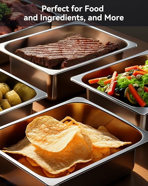 4 Pack Hotel Pans with Lids, 1/1 Full Size 4" Deep Steam Table Pan, 19 Gauge Thickened Stainless Steel Anti Jam Steam Pan, Commercial Food Storage Containers