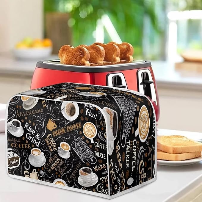 UNICEU Coffee Pattern Quilted Toaster Cover - Fits Most Standard 2 Slice Toasters, Kitchen Small Appliance Cover