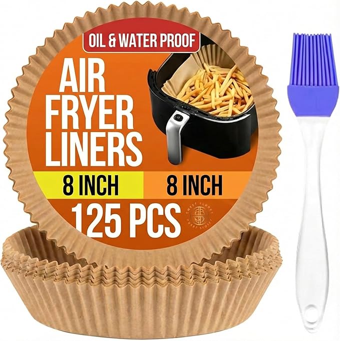 8 inches Round Air Fryer Liners Disposable Parchment Paper Liner Airfryer 5-8 QT Basket inserts Filter Sheets EXTRA THICK 40 GSM - Pack of 125