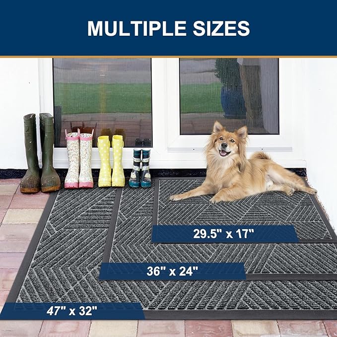 Smiry Front Door Mat Outside Entrance, Heavy Duty Sturdy Natural Rubber Doormat, Trap Dirt and Moisture, Easy Clean Low Profile Welcome Floor Mats for Indoor Outdoor Entry, 47x23 Inch, Grey