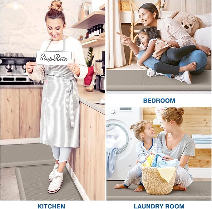 StepRite Kitchen Mats, 2PCS Kitchen Rugs, Cushioned Anti Fatigue Kitchen Mats for Floor, Non-Slip Standing Desk Mat, Waterproof Kitchen Rug Set for Kitchen,20" x 32"+20" x 94.5"-Full 1inch Thick,Khaki