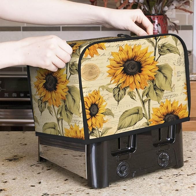 Toaster Cover 2 Slice Retro Sunflower Waterproof Appliance Cover with Hang Loop Bread Baker Toaster Cover for Kitchen