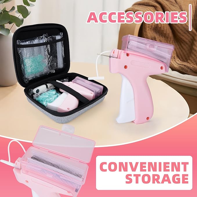 Clothing Label Gun with Box,Standard Retail Price Tag Labeling Gun Kit,Having 6 Needles, 2000 Micro Fasteners, Scissors and Soft Cover,Suitable for Store,Warehouse,Consignment,Yard Sale,etc.(Pink-1)