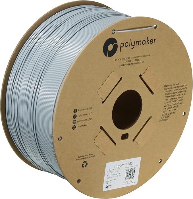 Polymaker ABS Filament 1.75mm Grey, 3kg 3D Printing Filament, PolyLite ABS 3D Printer Filament, Heat Resistant, Strong & Durable, Dimensional Accuracy +/- 0.03mm