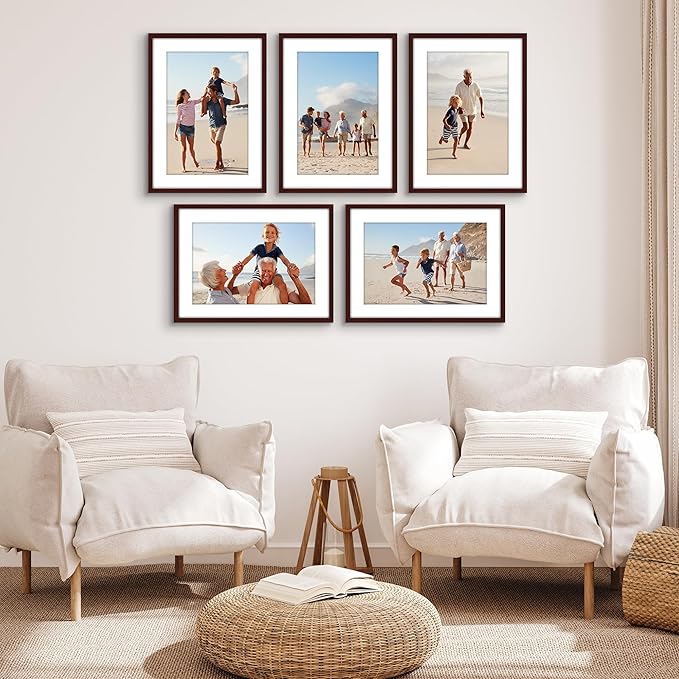 Americanflat 16x22 Picture Frame with Polished Plexiglass - Set of 5 - Use as 12x18 Frame with Mat or Display 16x22 Photo Without Mat - Galleria Collection - Picture Frames for Wall Display - Mahogany