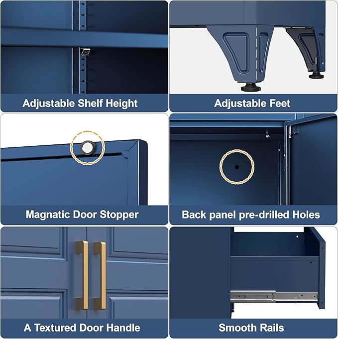 75" Tall Metal Storage Cabinet, Kitchen Pantry Storage Cabinets with Doors and 3 Shelves, Blue Pantry Cabinet with Drawer, Utility Kitchen Cupboard, Large Steel Cabinets for Living Room