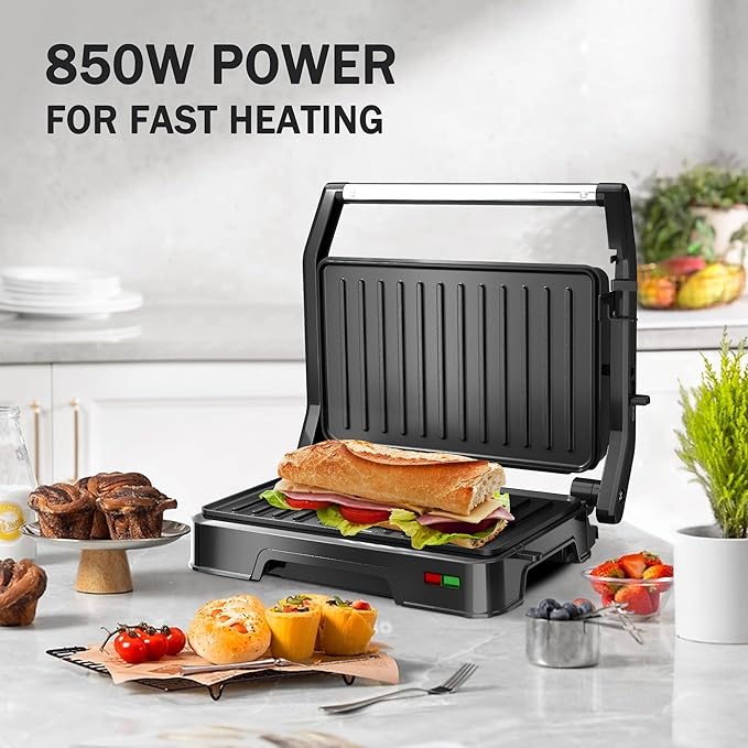 Panini Press Grill & Sandwich Maker - 2-Slice, 180° Adjustable Hinge, Non-Stick Iron Plates for Panini, Quesadilla, Waffle & More, Easy to Clean, 850W Electric Griddle, Perfect for Kitchen