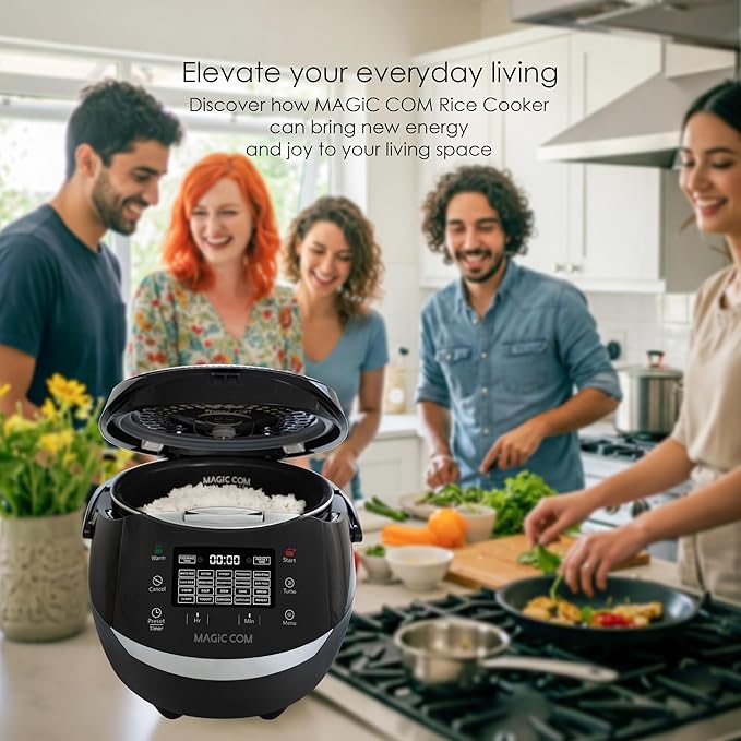MAGiC COM multi-Functional Digital Rice Cooker 10 Cup Uncooked (20 Cup Cooked), 15-in-1 Programmable Electric Rice & Grain Cooker with Auto Clean, Non-Stick Pot, Steamer Basket, 24H Delay Timer, and Auto Keep Warm(Black)
