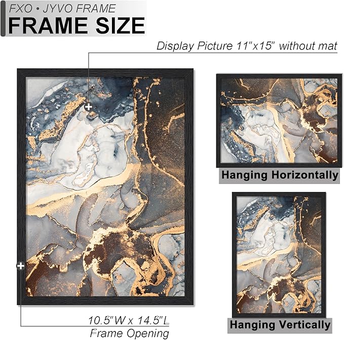 Engineered Wood 11x15 Picture Frame Set of 3, Black Frame for 11 x 15 Inch Picture Poster Photo, Light Weight 11 by 15 Frame with Wood-grain for Wall - 3 Pack/Black/11 x15