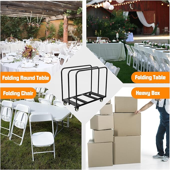 Folding Table Cart, Table Dolly with Swivel Caster Transport 6-8PCS Rectangular,Round Folding Tables 24In Width Panel Cart Have 3 Pole for Separating Area&Detachable Design Easy to Through Doorway