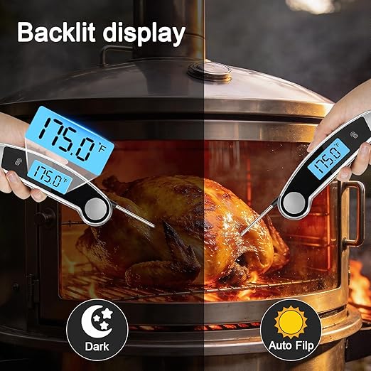 Meat Thermometer Digital Waterproof Instant Read Thermometer for Cooking Food Thermometer with Backlight & ±0.5℃ Precision Cooking Thermometer for Kitchen ℃/℉ Convertible Grey