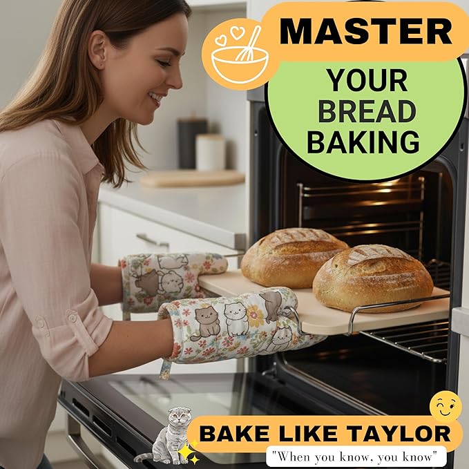 Baking Stone for Bread - 15 inch Baking Stone for Oven with Handles and Dough Tool - Rectangular Bread Stone - High Heat Durable, Easy Transfers with Handles, Natural Cordierite Stone