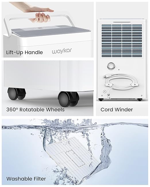 Waykar 6,000 Sq. Ft. Energy Star 120 Pint Dehumidifier - Auto Comfort Mode, Ultra Quiet(40 dB), Portable Smart Compressor Dehumidifier for Basement/Home/Bedroom/Bathroom with Drain Hose