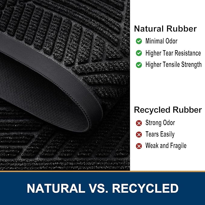 Smiry Front Door Mat Outside Entrance, Heavy Duty Sturdy Natural Rubber Doormat, Trap Dirt and Moisture, Easy Clean Low Profile Welcome Floor Mats for Indoor Outdoor Entry, 71x23 Inch, Black
