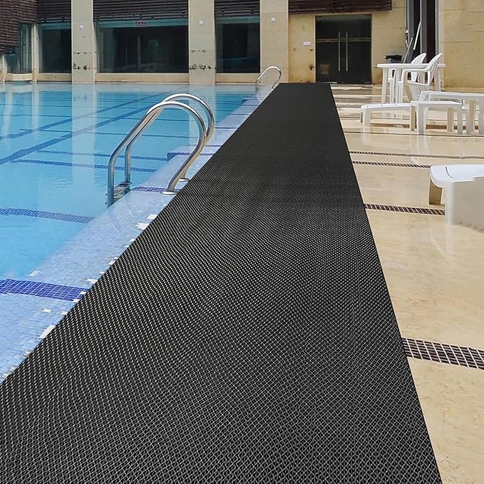 PVC Drainage Floor Mat Non-Slip Commercial Wet Area Mat for Outdoor and Indoor Restaurant Kitchen Bar Swimming Pool Splash Matting Water Drain Flooring Mat (Black, 4FTX10FT)