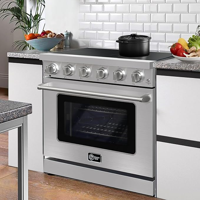 CT Copper Tailor 36 Inch Electric Range with Convection Oven,6.0 cu. ft. Capacity,5 Cooktop Elements, Freestanding Oven, in Stainless Steel