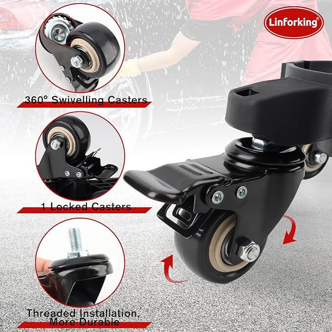 2025 Upgraded Foldable Car Wash Bucket Dolly 5 Gallon with Wheels,360°Rolling Car Wash Buckets Dolly for Washing, Waxing, Removable Bucket Mover,Fits 3.5–5 Gallon Buckets,Supports Up to 265 lbs