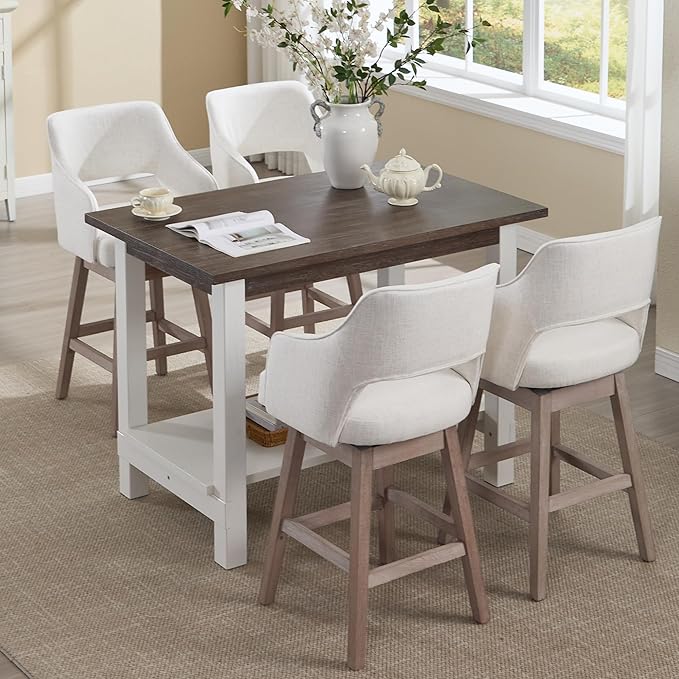 Solid Wood Counter Height Dining Table, 47.5" Small Kitchen Table with Open Storage Space Rectangle Bar Table for Dining Room/Home Bar/Kitchen Island, Brushed Brown