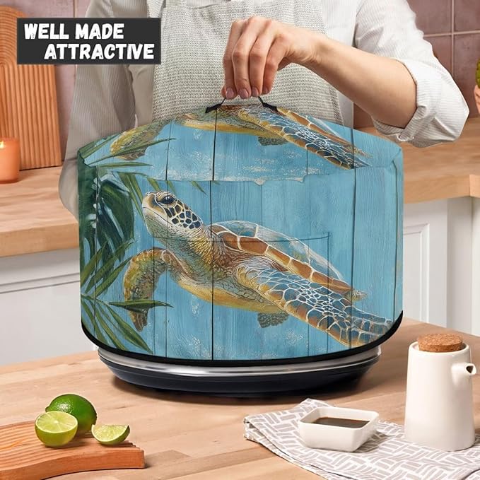 Sea Turtle Wood Grain Print Slow Cooker Dust Cover Protective with Pocket Keep Appliance Clean Fit Most 6-8 Quart Crock Pot Monstera Palm Leaf Print Kitchen Appliance Accessories