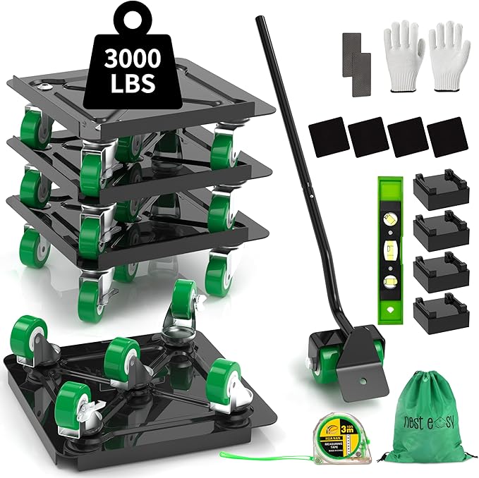 Heavy Duty Furniture Dolly 360° Rotating 5 Wheels, Alloy Steel Furniture Movers Up to 3000 lbs/1360 Kg Load Capacity with Measure Tape and Leveler (5.3x5.3 in)