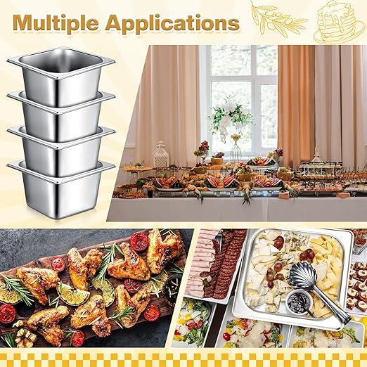 Rtteri 22 Pcs 1/6 Size 4 Inch Deep Stainless Steel Hotel Pans Set: 16 Metal Buffet Steam Table Pans with 2 Tongs & 4 Spoons – Stackable & Anti Jam, Commercial Restaurant Catering Kitchen Food Prep