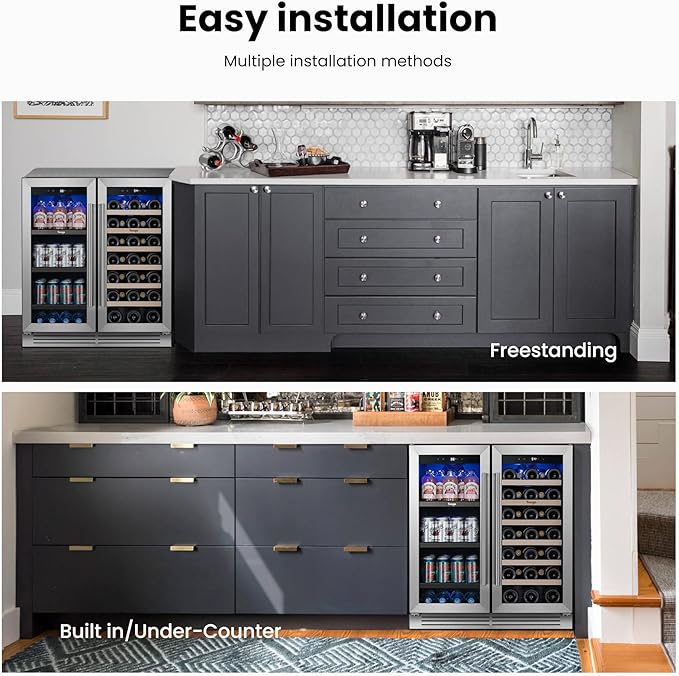 Yeego 30 Inch Wine and Beverage Cooler - 36-72°F, Holds 80 Cans & 33 Bottles Adjustable Shelves Beverage Fridge, Stainless Steel with glass Door for Built-in for Kitchen/Bar