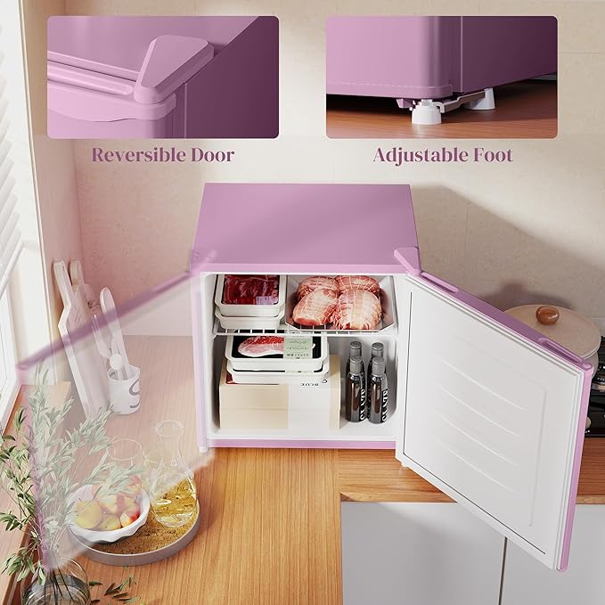 HOMCOM Mini Freezer Countertop, 1.1 Cu.Ft Compact Upright Freezer with Removable Shelves, Reversible Door for Home, Dorm, Apartment and Office, Pink