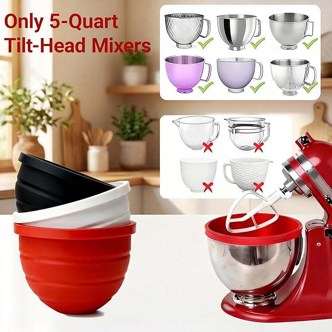 Silicone Bowl Liners for 5 Qt KitchenAid Stand Mixer – 3 Thickened Food-Grade Liners with Lids, Stand Mixer Accessories, Ideal for Multiple Dough Batches, Daily Mixing & Easy Cleanup & Easy to store