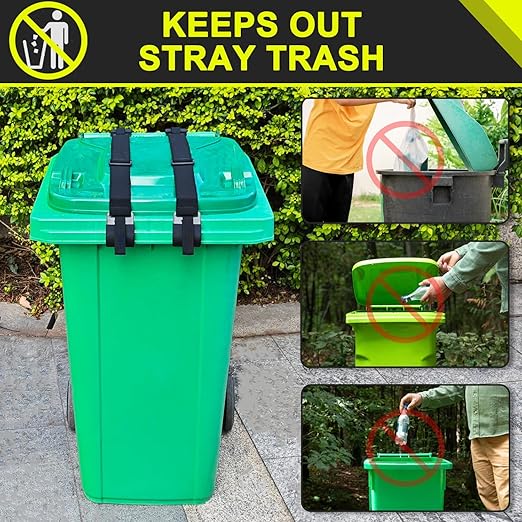 GripHandle Metal Double-Claw Trash Can Lid Lock Strap for Animals,Bungee Cord with Hooks for Trash Bin Garbage Pail,Outdoor Outside Trash Lid Holder to Keep Raccoons Out,Fits 20-96 Gallon Cans - 2Pcs