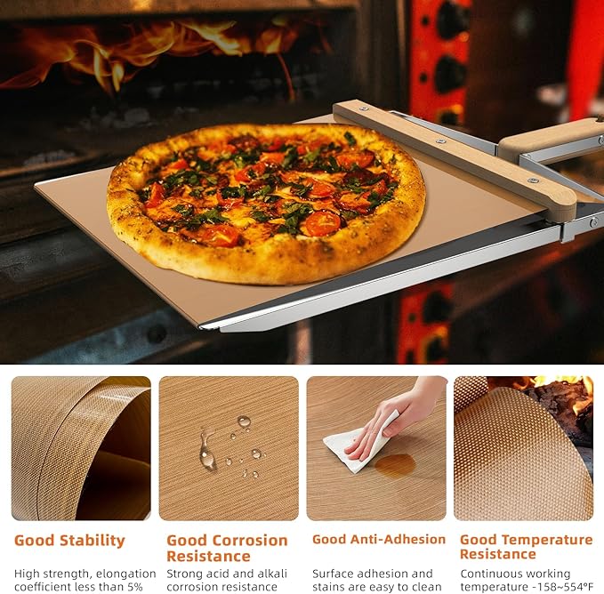 Non-Stick Sliding Pizza Peel 16" & 22x13 Metal Board, Bamboo Paddle w/Detachable Handle & Free Pizza Cutter for Beginners, Outdoor Oven Baking