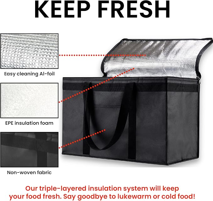 NZ home Insulated Bags for Food Delivery (2XL) Grocery Shopping Cooler Bag, Pizza Delivery, Hot & Cold Catering Tote, Reusable, Foldable & Heavy Duty (Green)