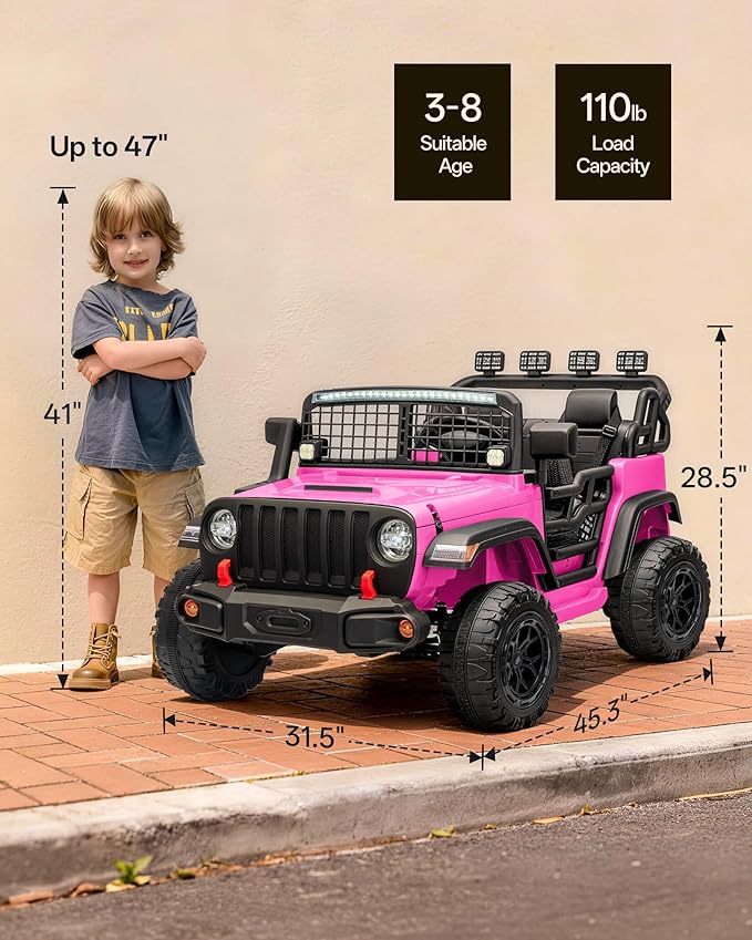 2 Seater Ride on Car Toy, 24V 4WD Electric Car for Kids 4-8 with Remote Control, 4x200W Motors, Capacity 110 lb - Pink