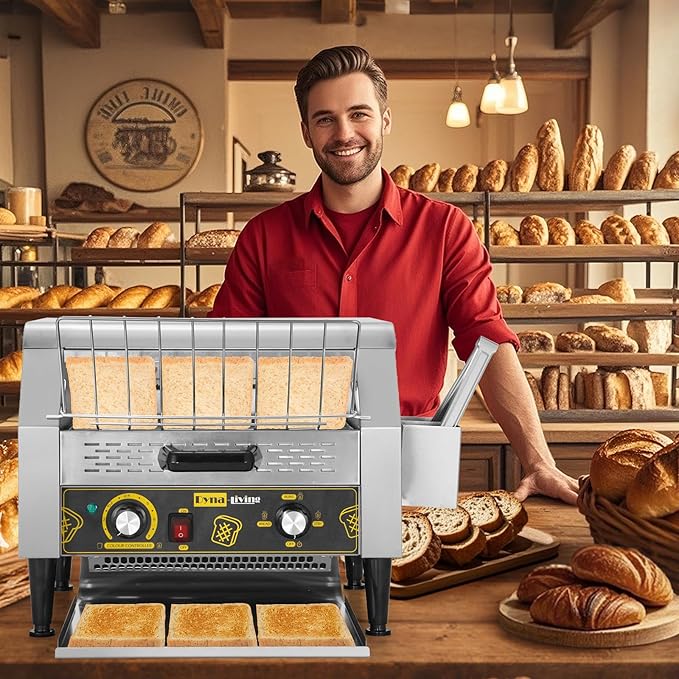 Dyna-Living Commercial Restaurant Toaster 450 Slices/H Conveyor Toaster Oven 1900W Rotating Toasters Heavy-duty Stainless Steel Commercial Conveyor Belt Toasters for Bun Bread