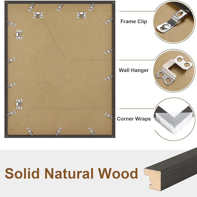 Vittanly 16x20 Picture Frame, Solid Wood Frame with Plexiglass, Includes 11x14 Mat, Wall Hanging or Tabletop for Photos, Home Decor, Black, 1 Pack