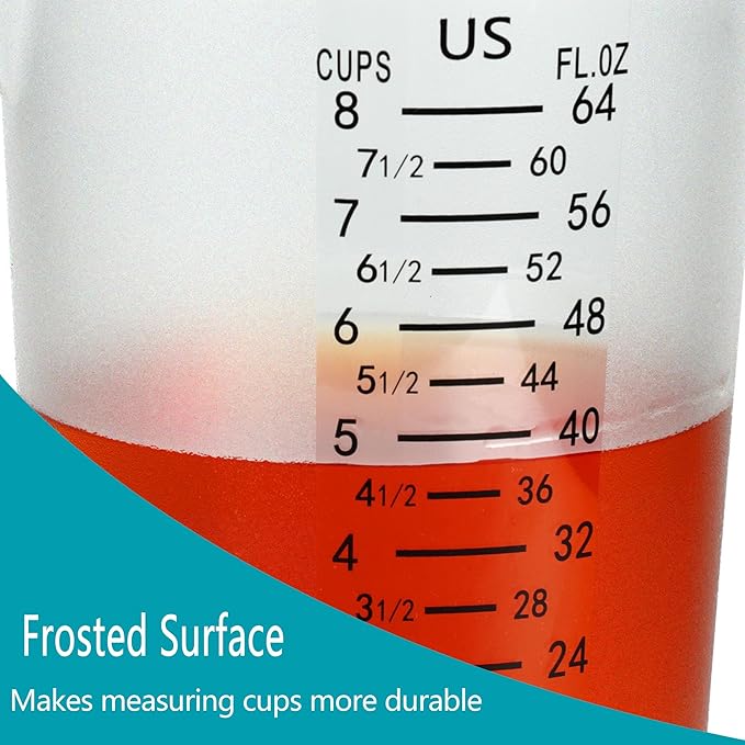 8 Cup/2-Quart Large Measuring Cups, Clear, Strong Food Grade Liquid Measure Pitcher, for Home Hobbies/Professional Kitchen