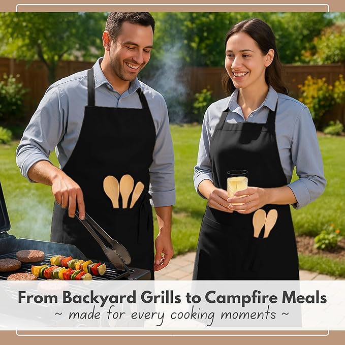 Native Fab Kitchen Apron 2 Pack - 100% Cotton Adjustable, Durable Apron with Pockets, Perfect for Cooking, Baking, Grilling