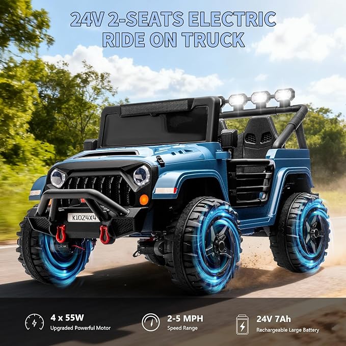 Kids 24v 2-Seater Electric Ride on Car,24v 4x4 Kids Electric Truck with Remote Control,2-Seater Ride-on Car, Spring Suspension & LED Lights for Backyard Exploration