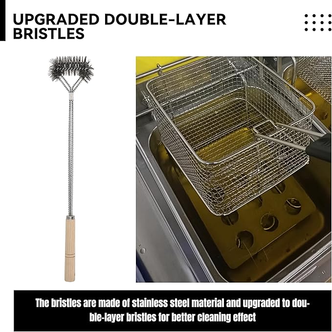 4 Pcs Fryer Cleaning Tools, L Shaped Stainless Steel Bristles Fryer Deep Cleaning Brush, Deep Fryer Crumb Scoop, Fryer Deep Cleanout Rod, Long Handle Fryer Basket Brush for Restaurant Air Fryer