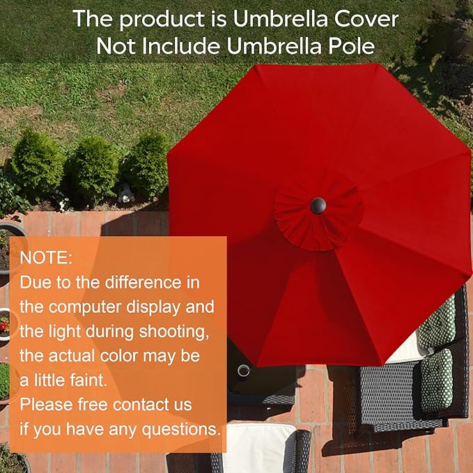 EliteShade USA 9FT Patio Umbrella Replacement Covers 8 Ribs Market Umbrella Canopy Cover (CANOPY ONLY) (Red)