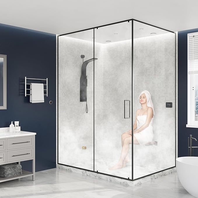 Builders Series 12kW Steam Bath Generator with Quickstart Continuous Steam, Black Digital Touch Pad, Built-in Auto-Drain, and Aroma Steamhead in Matte Black